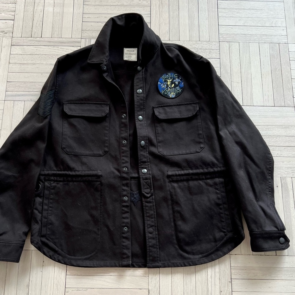 Zadig & Voltaire Rive Gauche Black Denim Utility Jacket. Camo Back. S. New wot